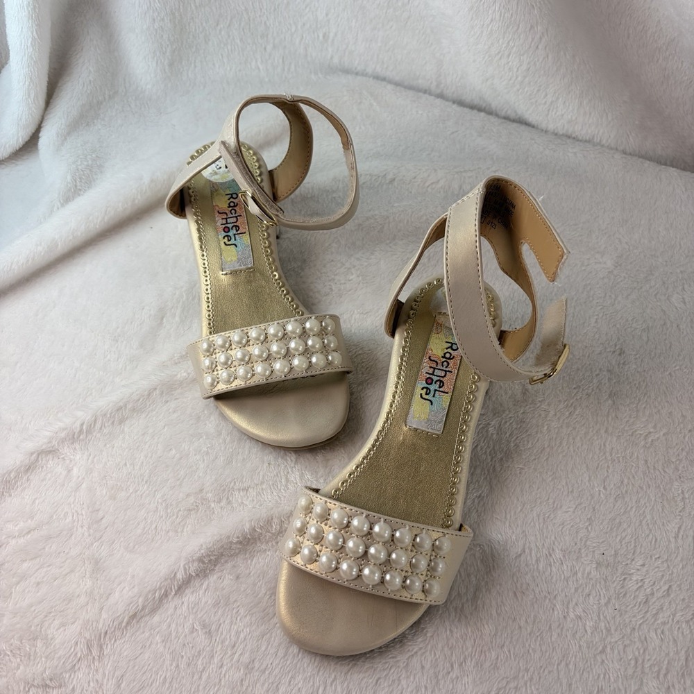 Rachel Shoes Girls Lil Pearl Champagne Gold Faux Pearl Dress Sandals Size 13 GUC